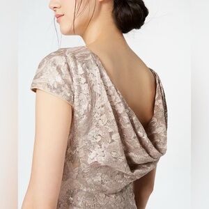 Calvin Klein Shimmering - subtle sequin Buff (cream) Maxi Cap Sleeve Dress sz 2